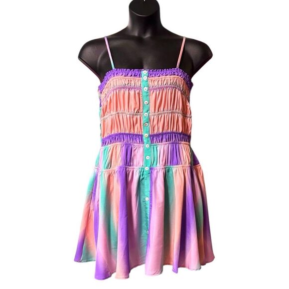 Smocked Button-Front Mini Sundress | Pockets |Pastel Rainbow | Davi & Dani - Picture 6 of 16